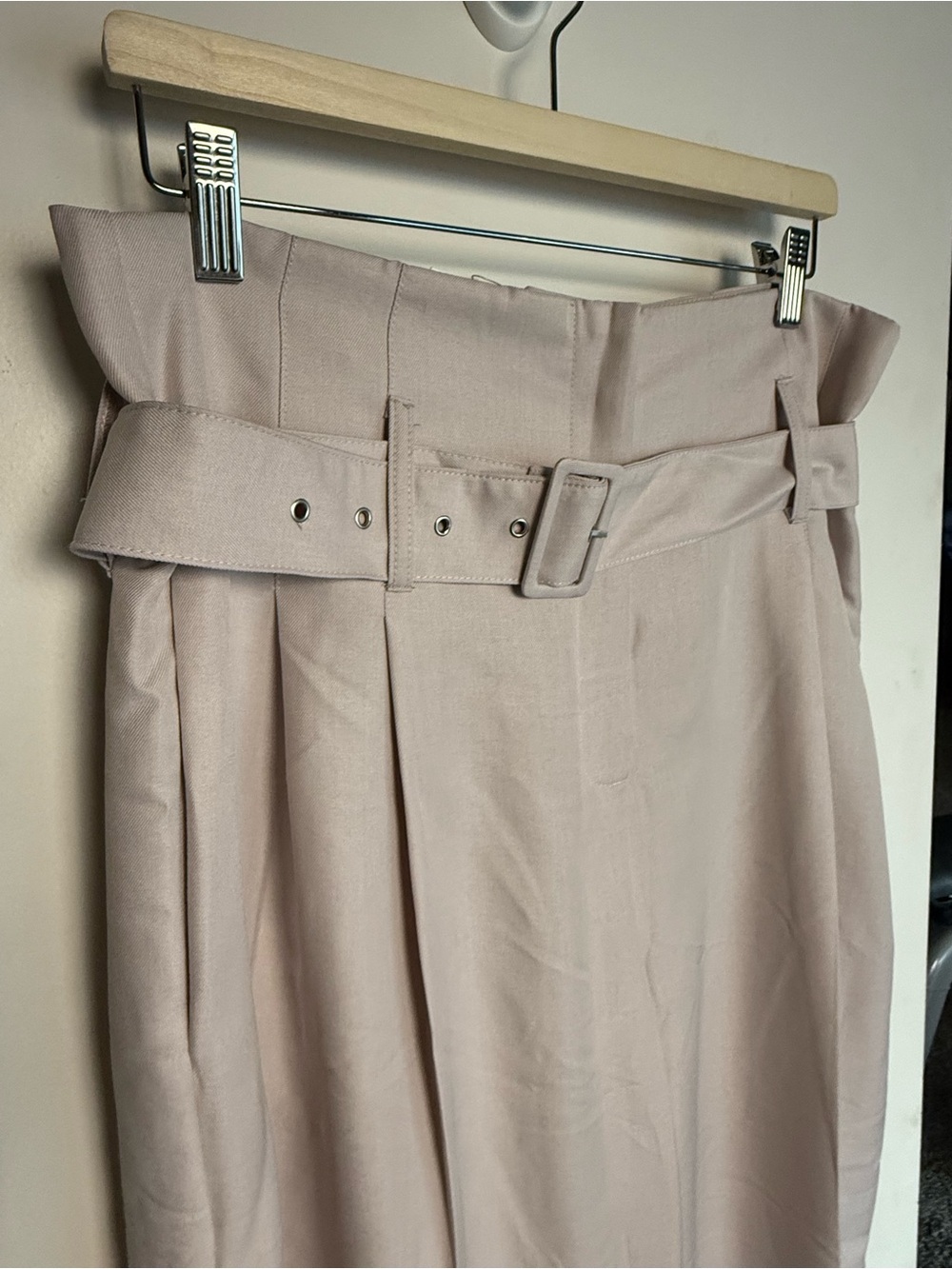 ASOS high-waisted paperbag waist wide-leg trouser cream Size 12 NWT - Picture 5 of 9